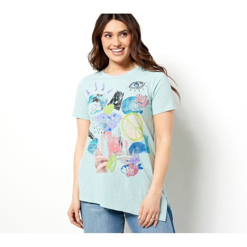 Sol Kyst Women's Top Sz S LOGO Limitees by Lori Goldstein Graphic w Blue A484854
